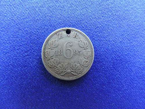 1895 6d ZAR Silver Sixpence Coin